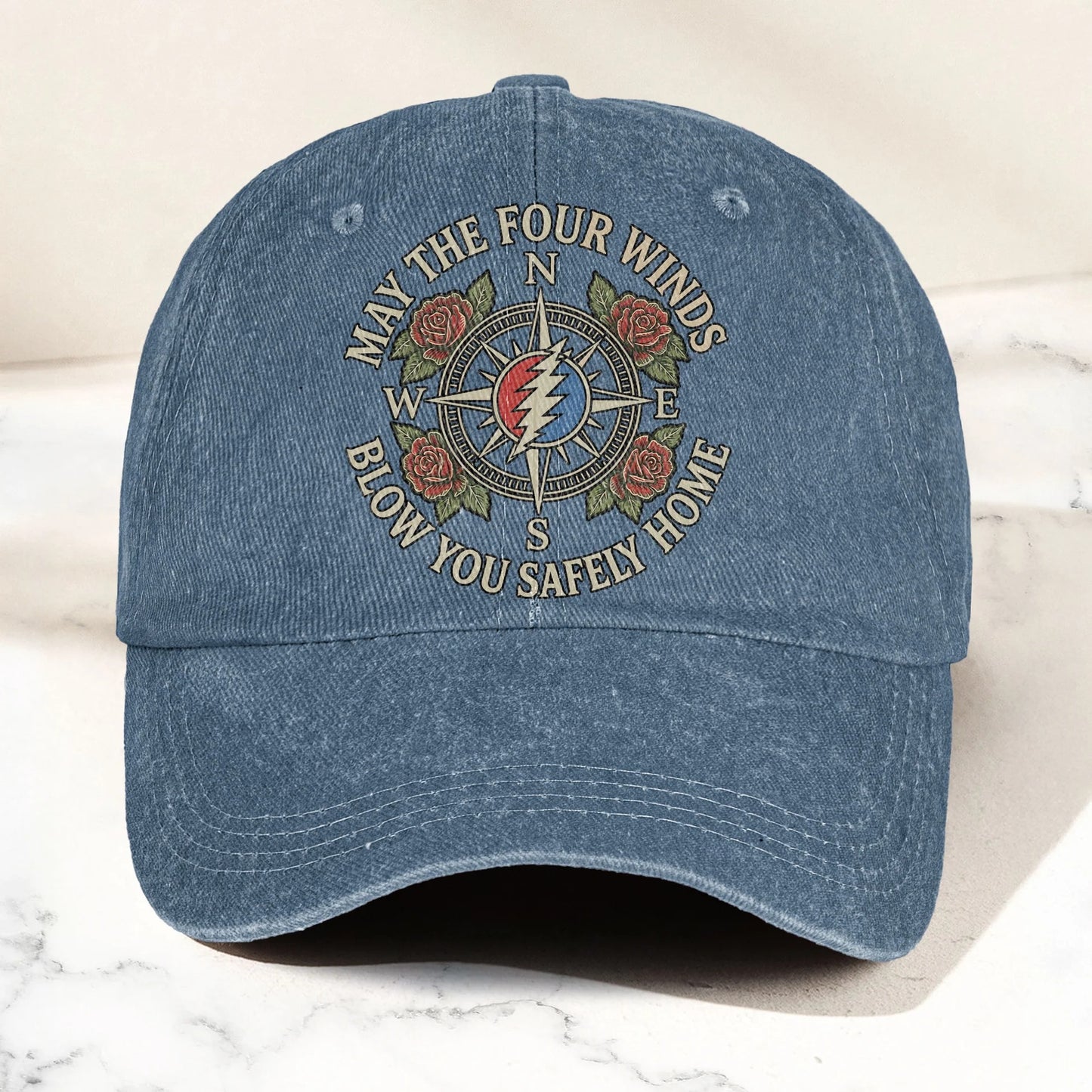 Grateful  May The Four Winds Blow You Safely Home Vintage Band Denim Cap - Retro Vintage Dad Cap Gift For Dad