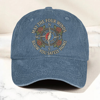 Grateful  May The Four Winds Blow You Safely Home Vintage Band Denim Cap - Retro Vintage Dad Cap Gift For Dad