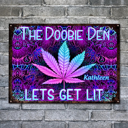 Doobie Den Lets Light Up - Personalized Weed Metal Sign