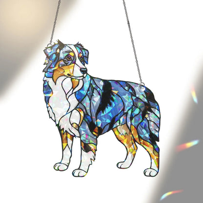 Australian Shepherd Holographic Acrylic Suncatcher Gift for Dog Lover Dad Mom Herder Owner Window Decor Rainbow Pet Memorial