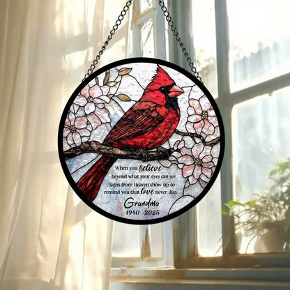 Custom Cardinal Stained Glass Suncatcher, Hanging Decor