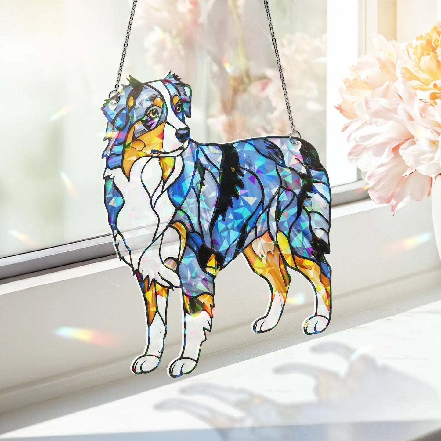 Australian Shepherd Holographic Acrylic Suncatcher Gift for Dog Lover Dad Mom Herder Owner Window Decor Rainbow Pet Memorial