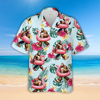 Tropical Bigfoot Flamingo Float Hawaiian Shirt