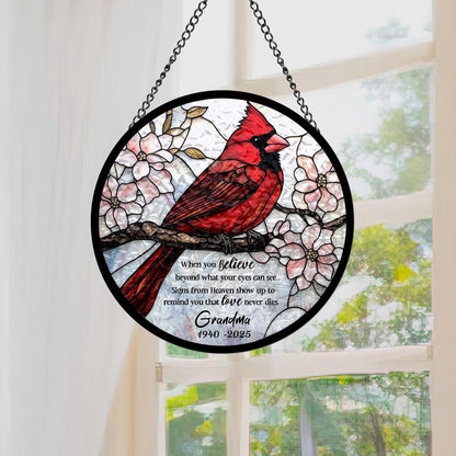 Custom Cardinal Stained Glass Suncatcher, Hanging Decor