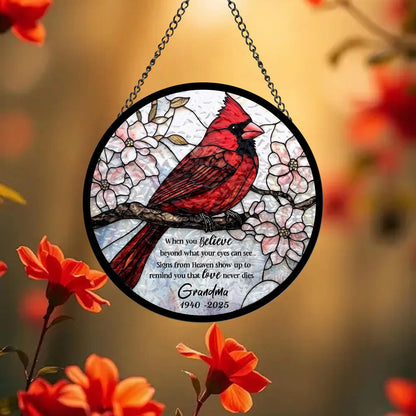 Custom Cardinal Stained Glass Suncatcher, Hanging Decor