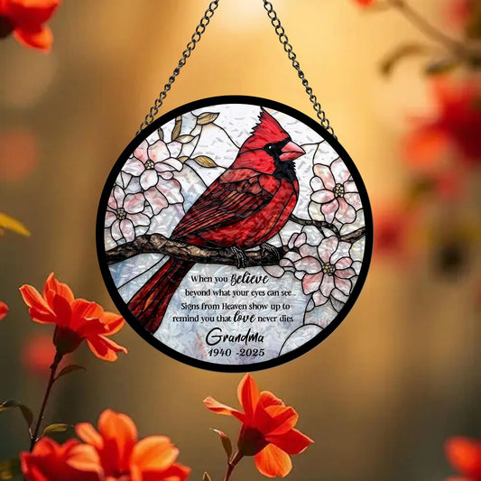 Custom Cardinal Stained Glass Suncatcher, Hanging Decor