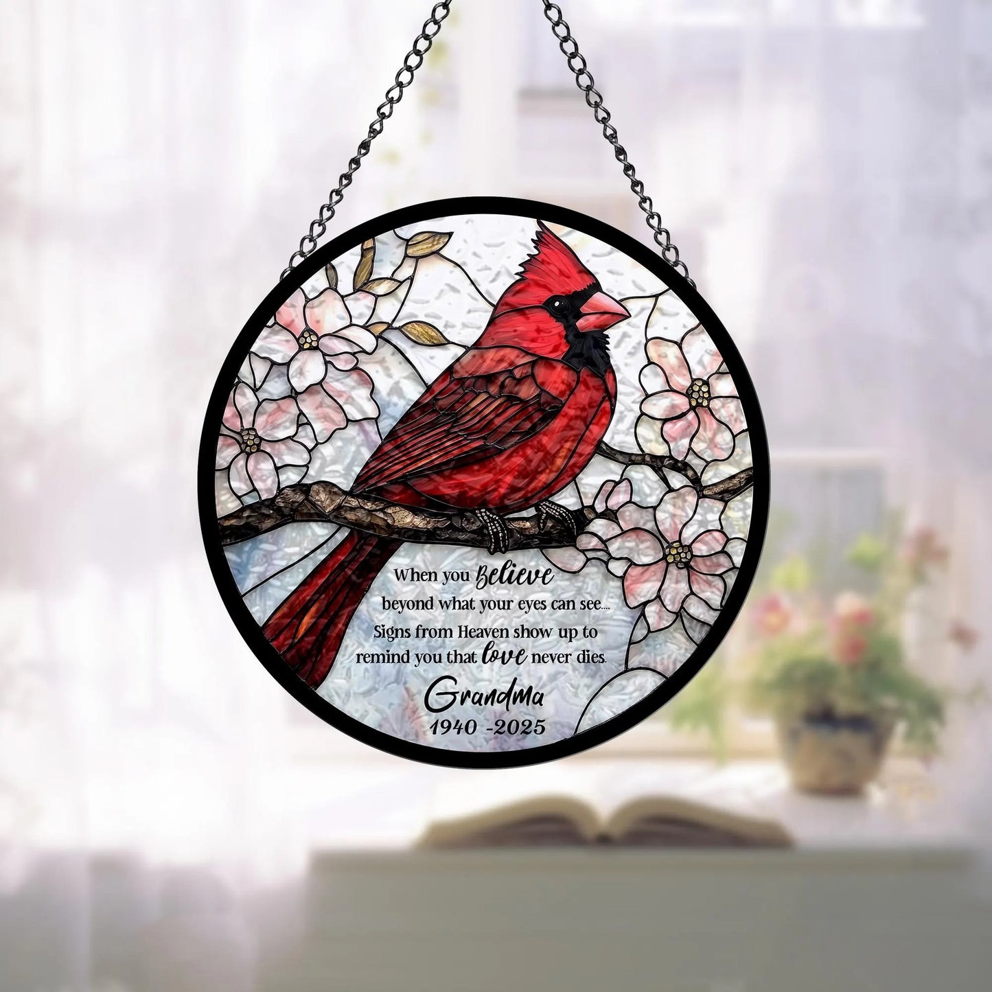 Custom Cardinal Stained Glass Suncatcher, Hanging Decor