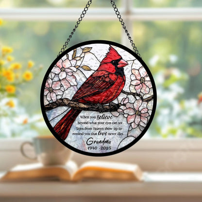 Custom Cardinal Stained Glass Suncatcher, Hanging Decor