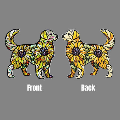 Hologram Sunflower Golden Dog Acrylic Window Hanging