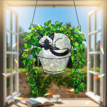 Siamese Cat in Ivy Plant Hologram Acrylic Suncatcher