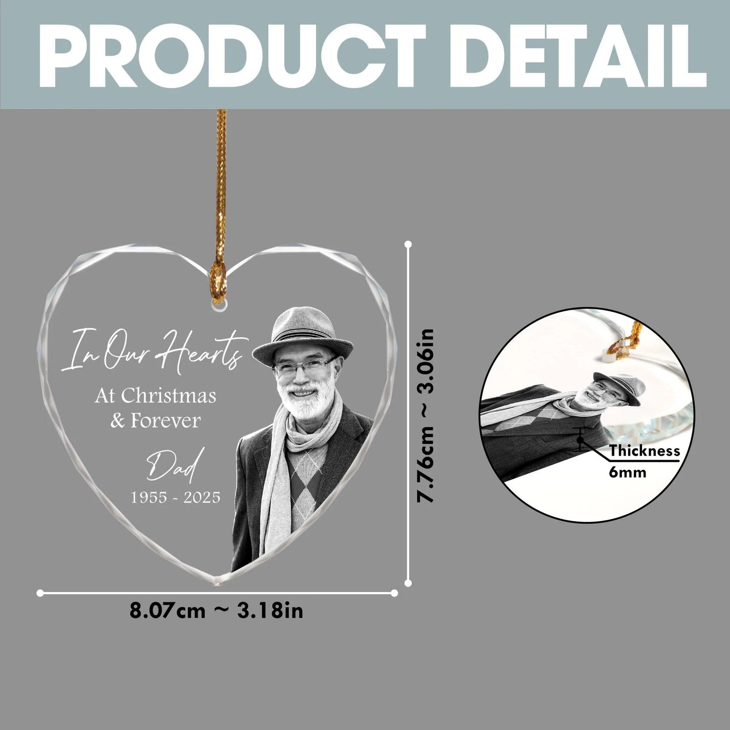 Custom Photo Memorial Ornament, Dad Remembrance Christmas Ornament