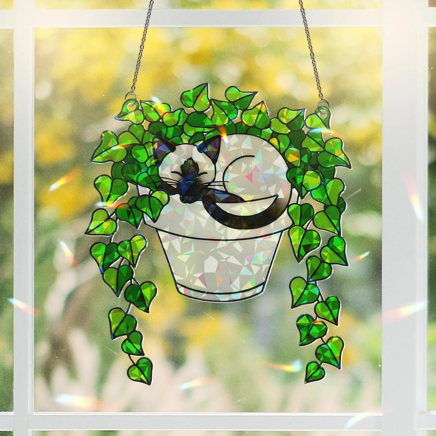 Siamese Cat in Ivy Plant Hologram Acrylic Suncatcher