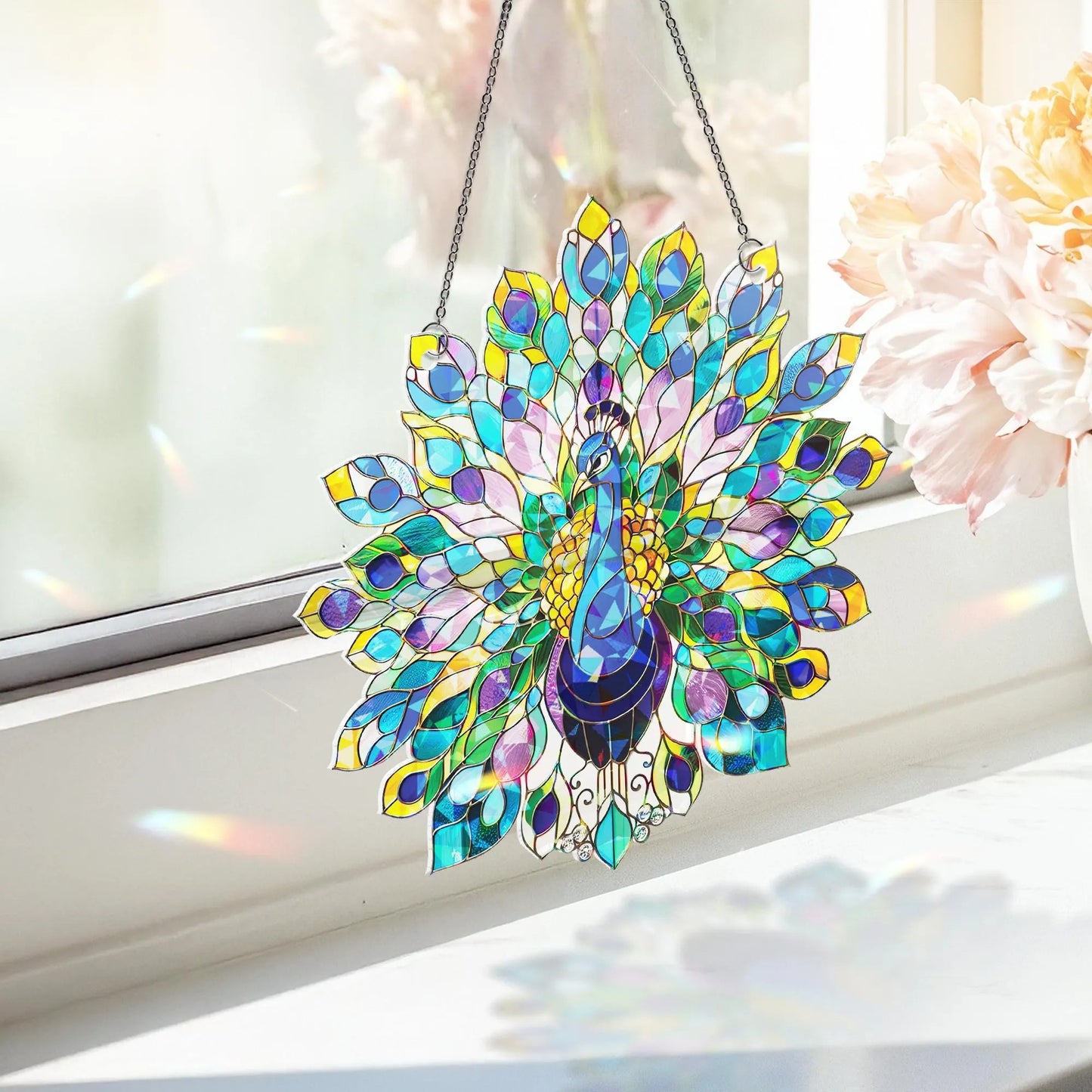 Peacock Holographic Suncatcher for Windows