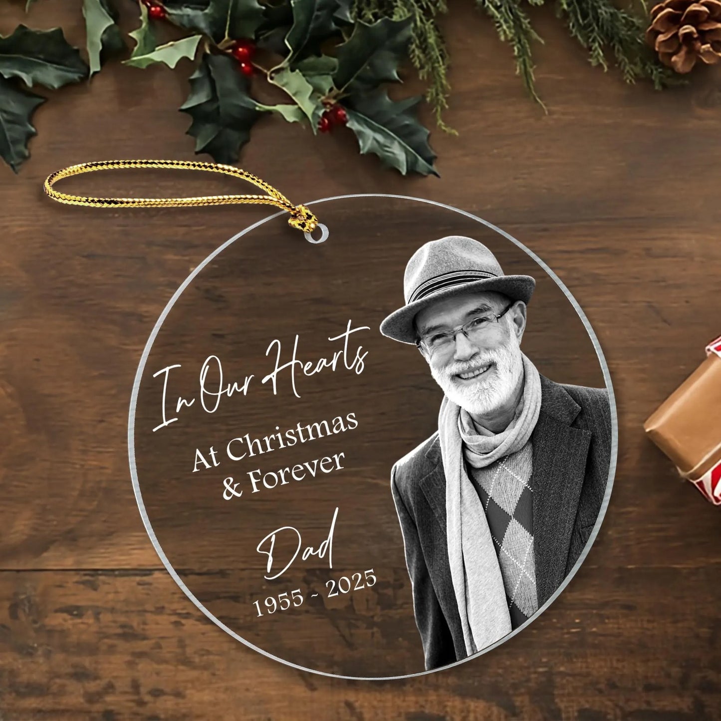 Custom Photo Memorial Ornament, Dad Remembrance Christmas Ornament