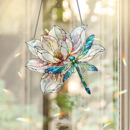 Dragonfly & Lilypad Holographic Acrylic Suncatcher