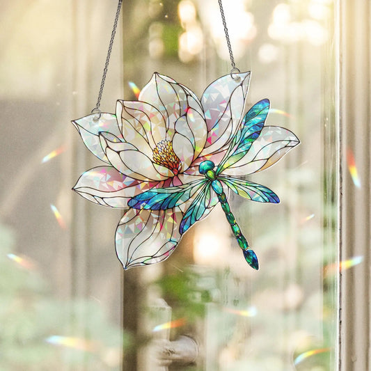 Dragonfly & Lilypad Holographic Acrylic Suncatcher