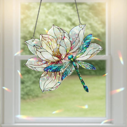 Dragonfly & Lilypad Holographic Acrylic Suncatcher