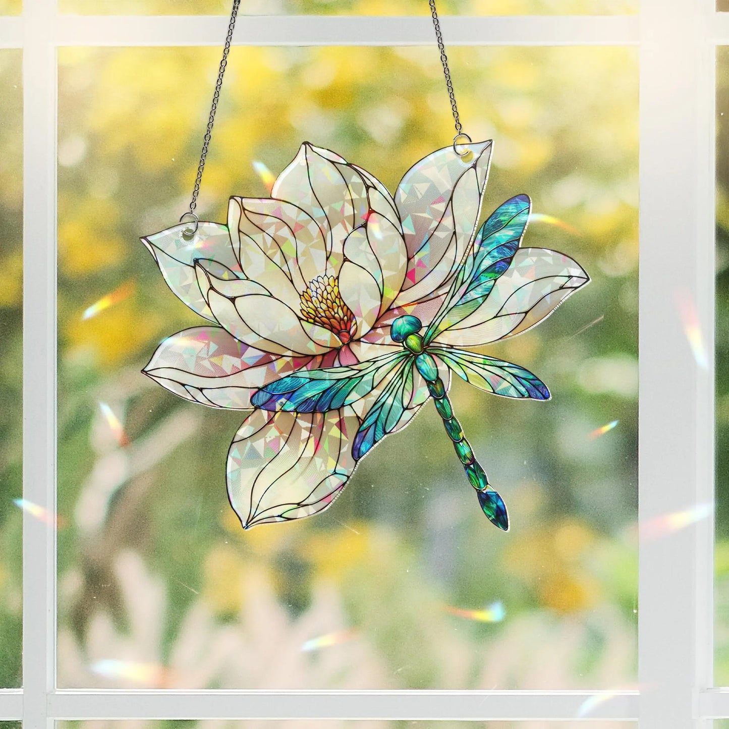 Dragonfly & Lilypad Holographic Acrylic Suncatcher