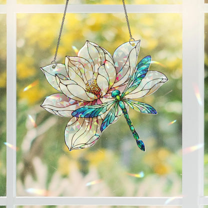 Dragonfly & Lilypad Holographic Acrylic Suncatcher