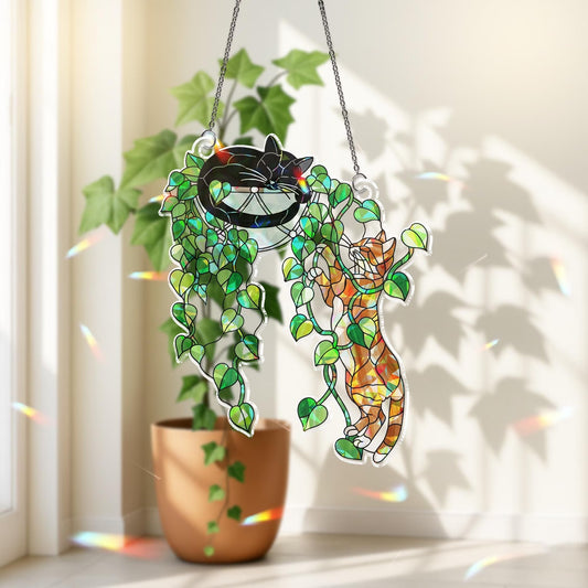 Climbing Cat & Sleeping Cat Hologram Acrylic Suncatcher