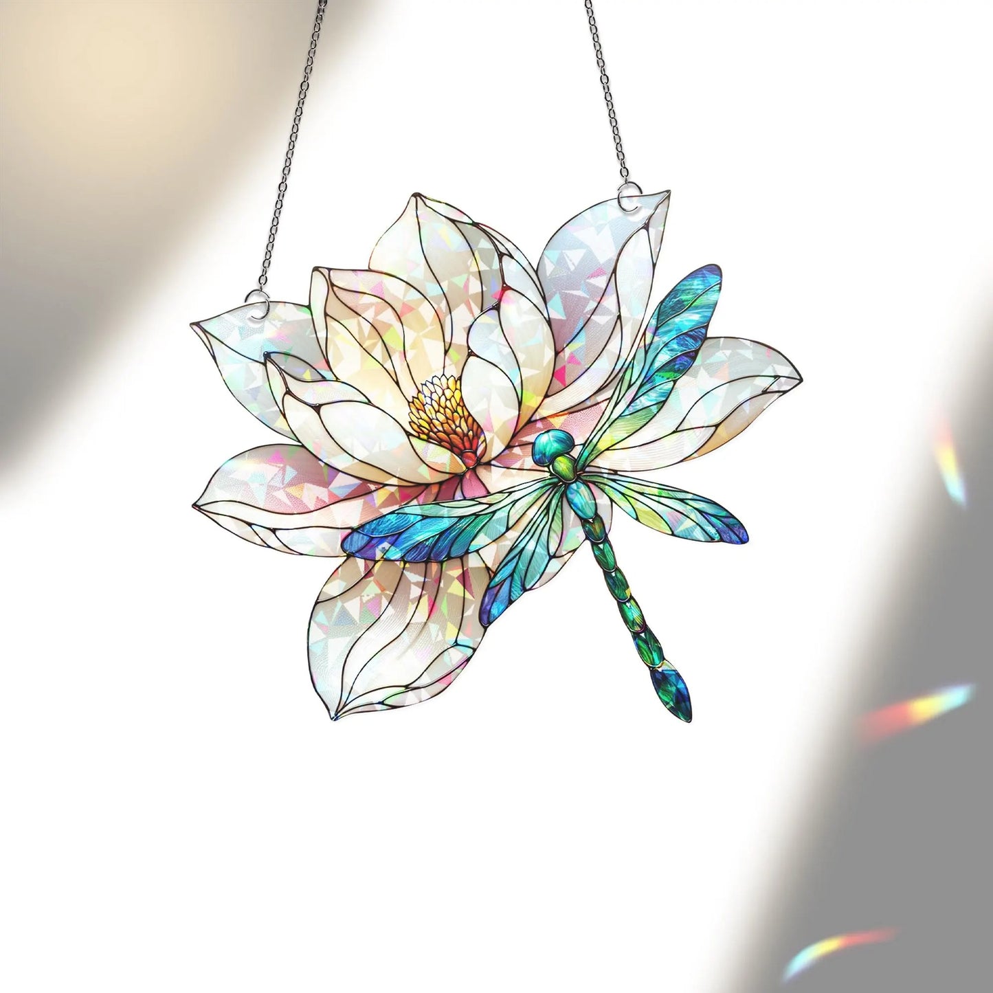 Dragonfly & Lilypad Holographic Acrylic Suncatcher