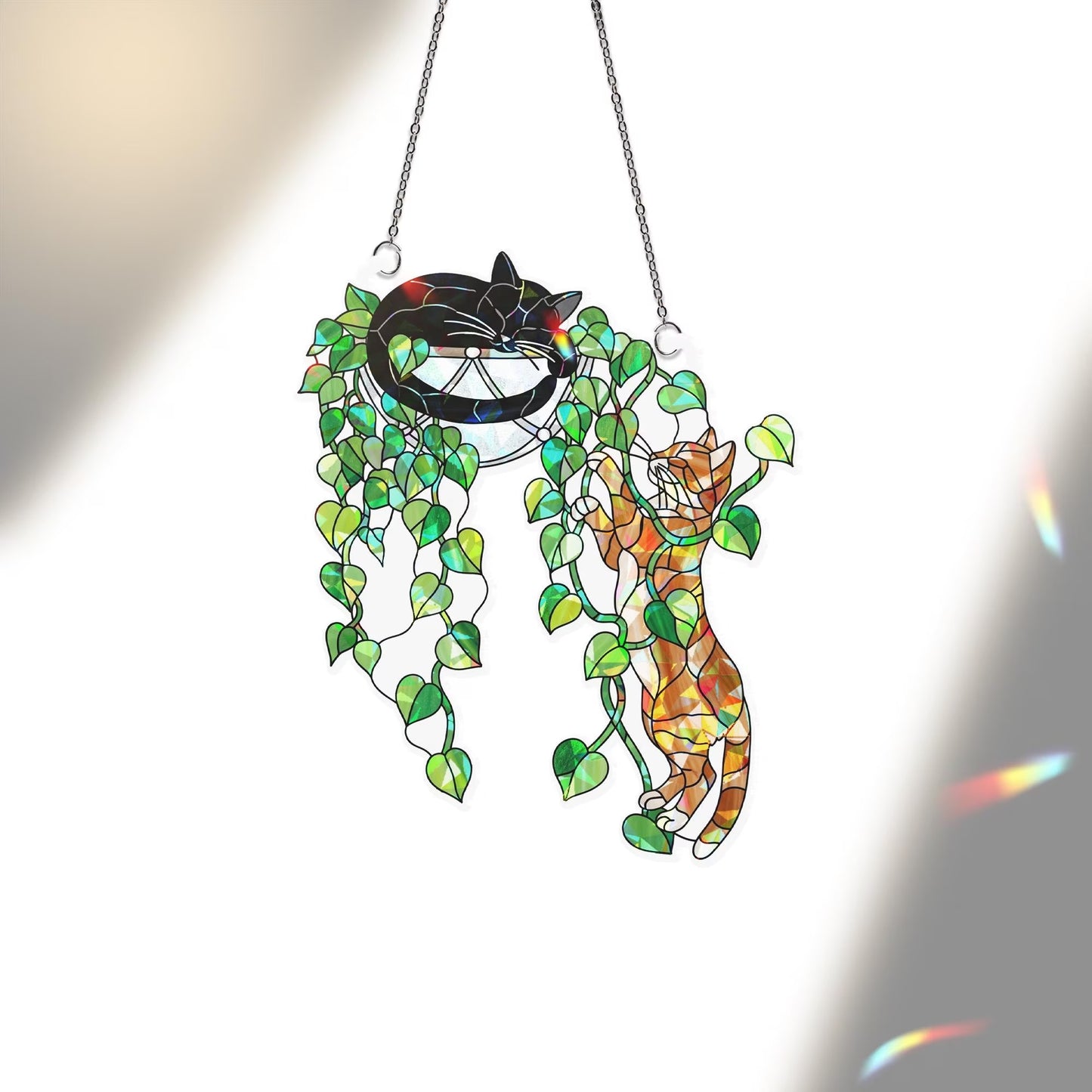 Climbing Cat & Sleeping Cat Hologram Acrylic Suncatcher