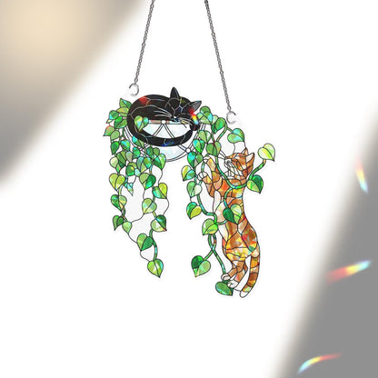 Climbing Cat & Sleeping Cat Hologram Acrylic Suncatcher