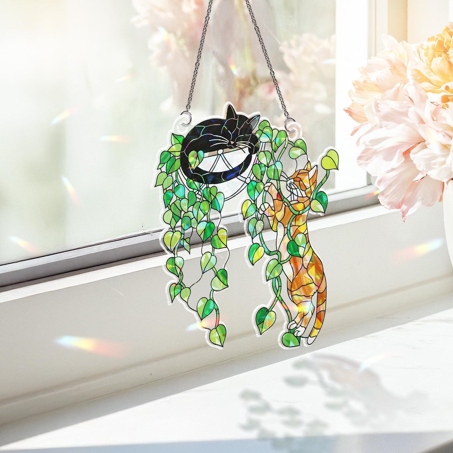 Climbing Cat & Sleeping Cat Hologram Acrylic Suncatcher