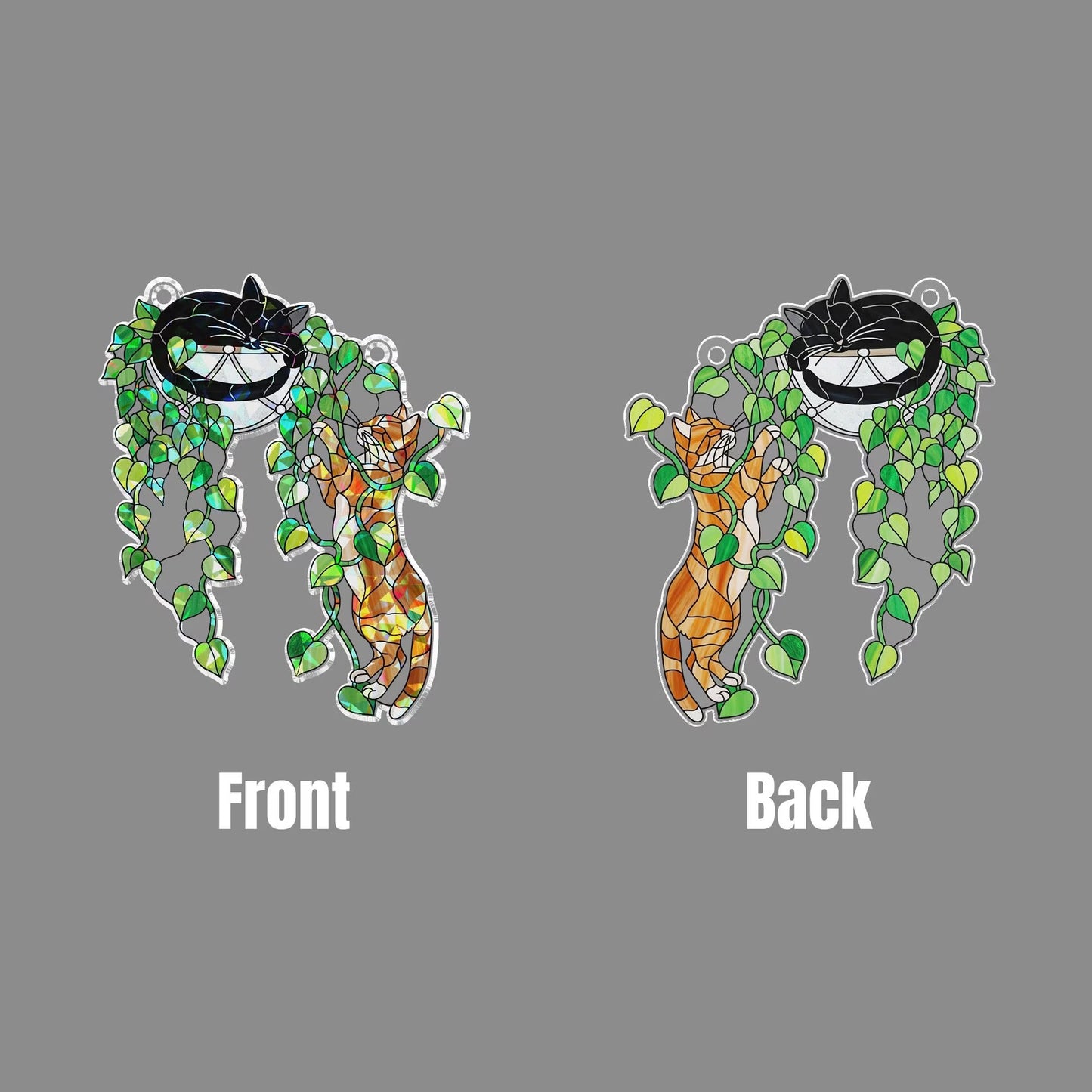 Climbing Cat & Sleeping Cat Hologram Acrylic Suncatcher