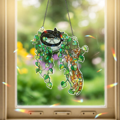 Climbing Cat & Sleeping Cat Hologram Acrylic Suncatcher