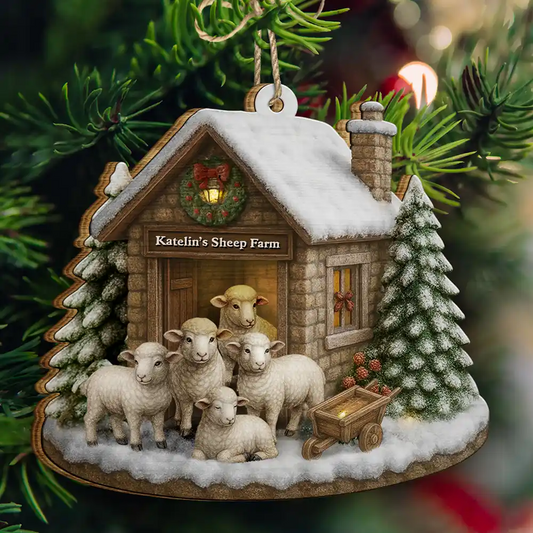 Christmas Sheep Farm - Personalized Christmas Ornament