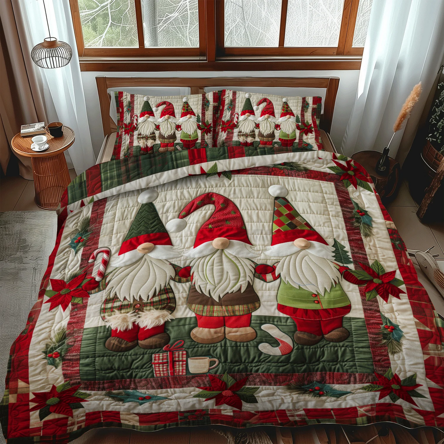 Gnome Parade 3-Piece Quilted Bedding Set
