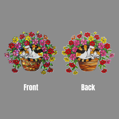 Calico Cat Flower Pot Hologram Acrylic Suncatcher