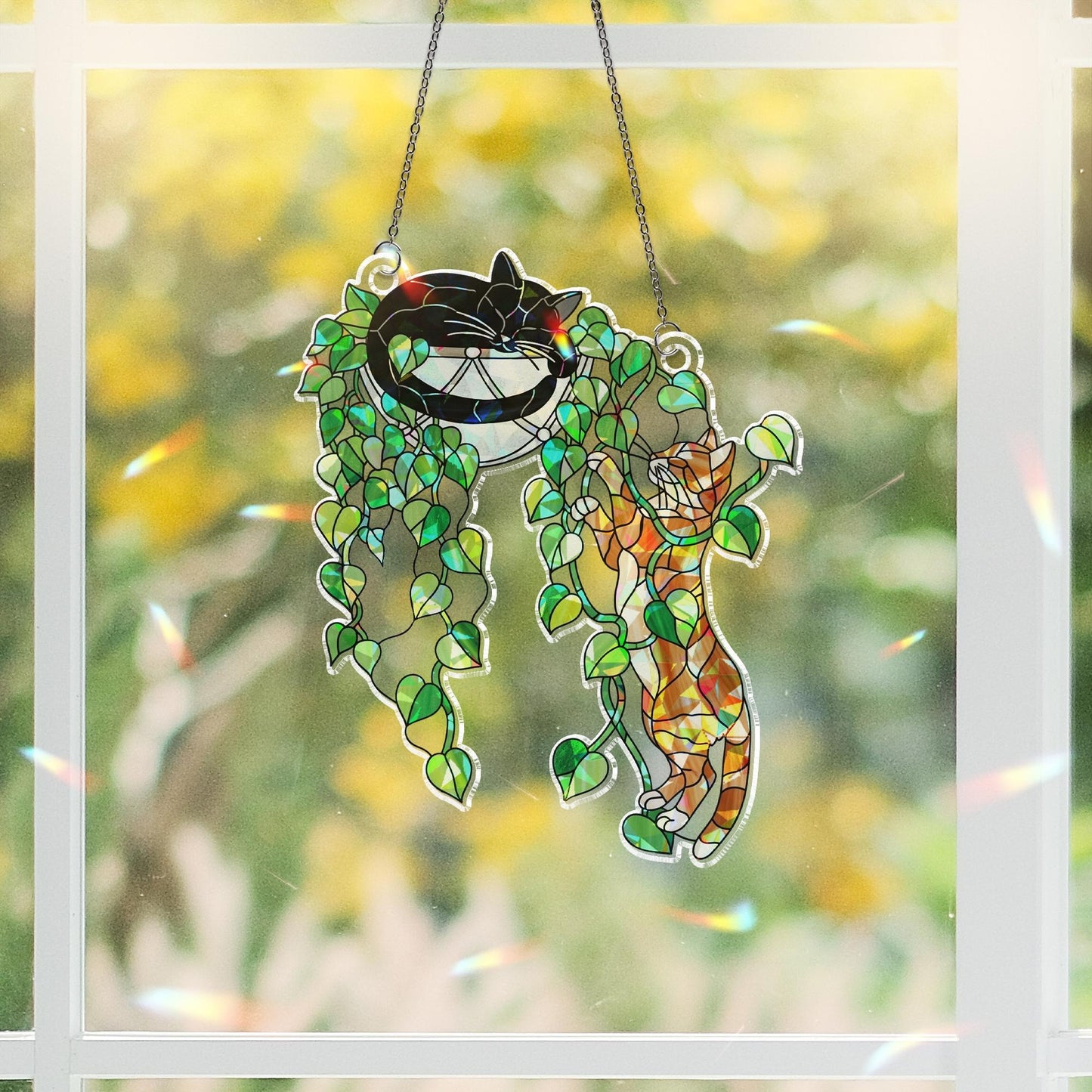 Climbing Cat & Sleeping Cat Hologram Acrylic Suncatcher