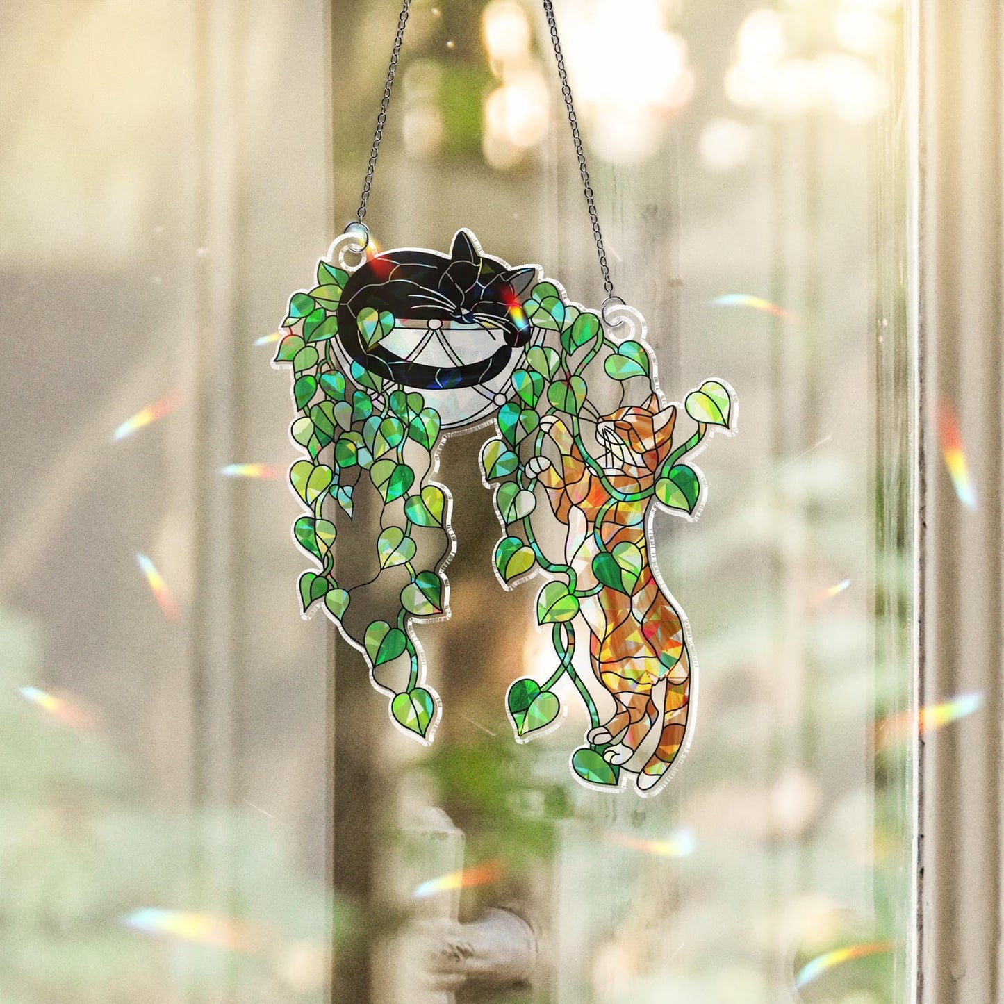 Climbing Cat & Sleeping Cat Hologram Acrylic Suncatcher