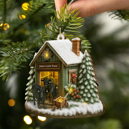 Christmas Cattle Farm - Personalized Custom Shaped Christmas Ornament