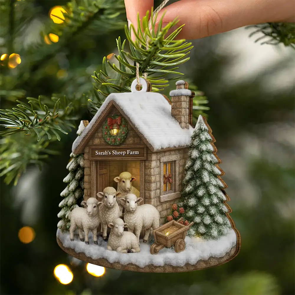 Christmas Sheep Farm - Personalized Christmas Ornament