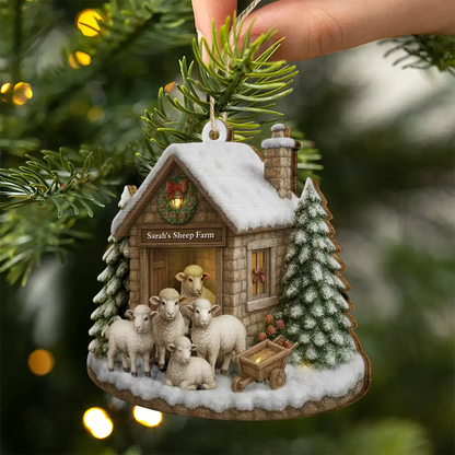 Christmas Sheep Farm - Personalized Christmas Ornament