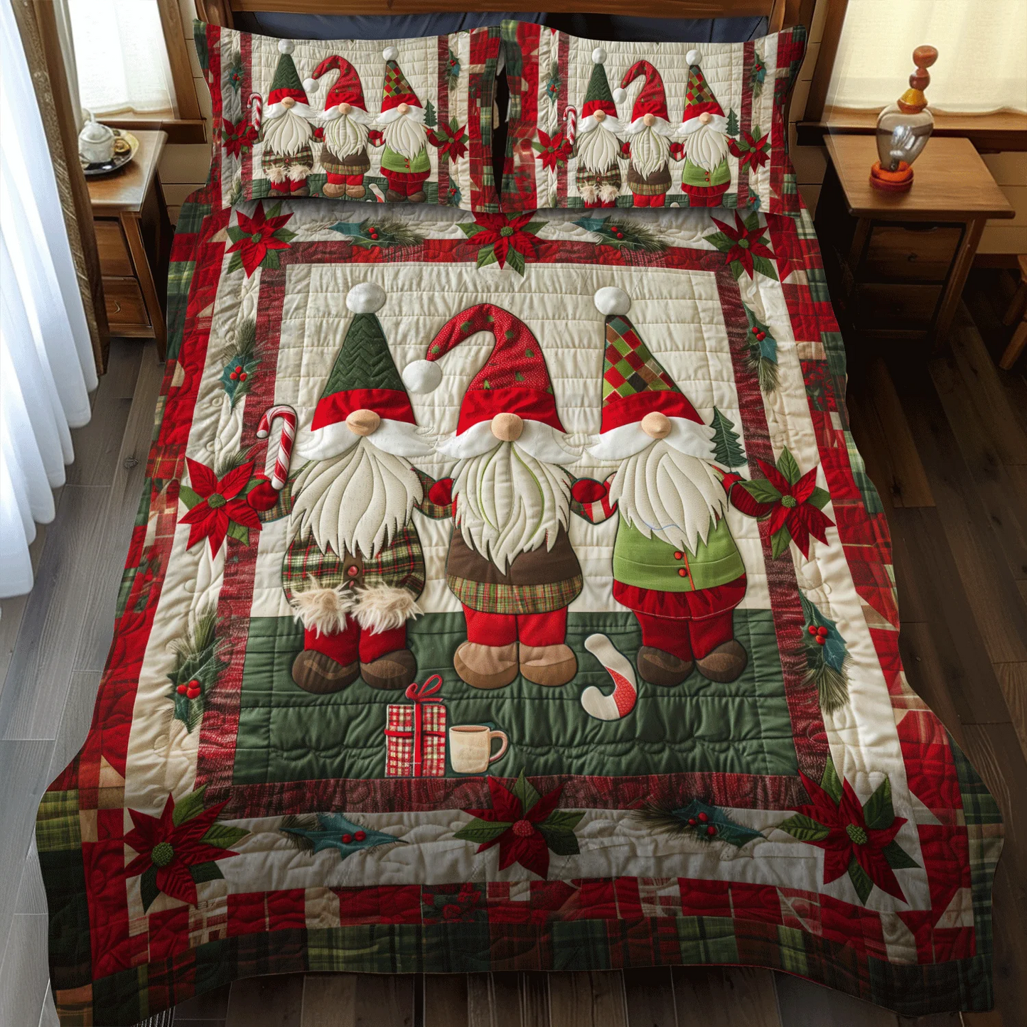 Gnome Parade 3-Piece Quilted Bedding Set