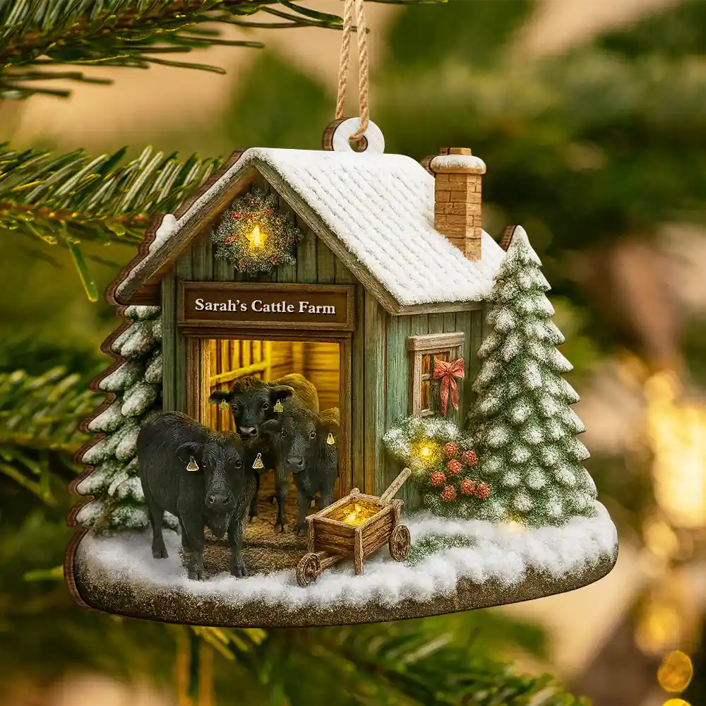 Christmas Cattle Farm - Personalized Custom Shaped Christmas Ornament