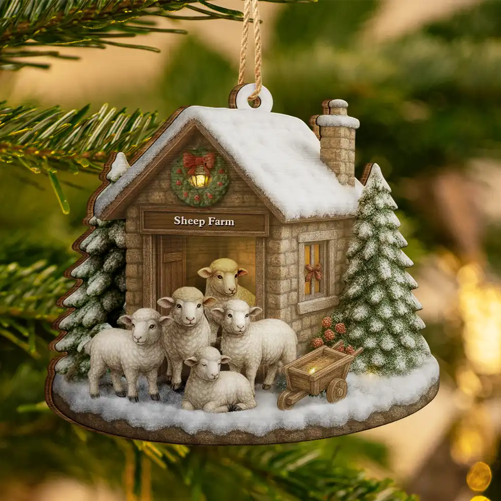 Christmas Sheep Farm - Personalized Christmas Ornament