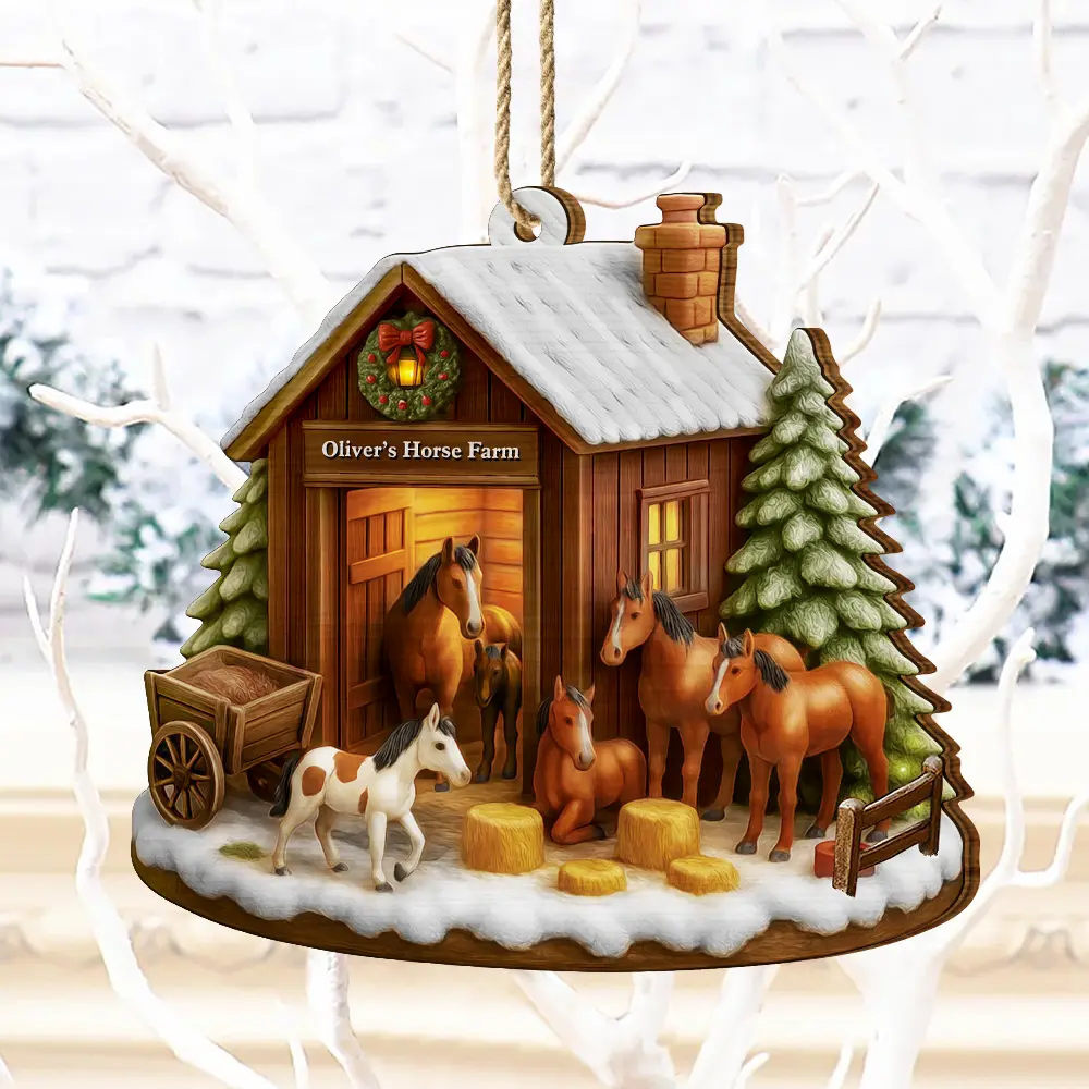Christmas Horse Farm - Personalized Christmas Ornament