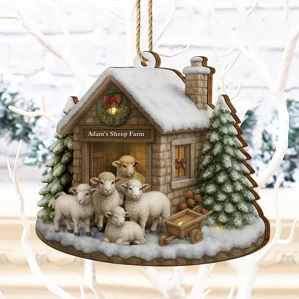 Christmas Sheep Farm - Personalized Christmas Ornament