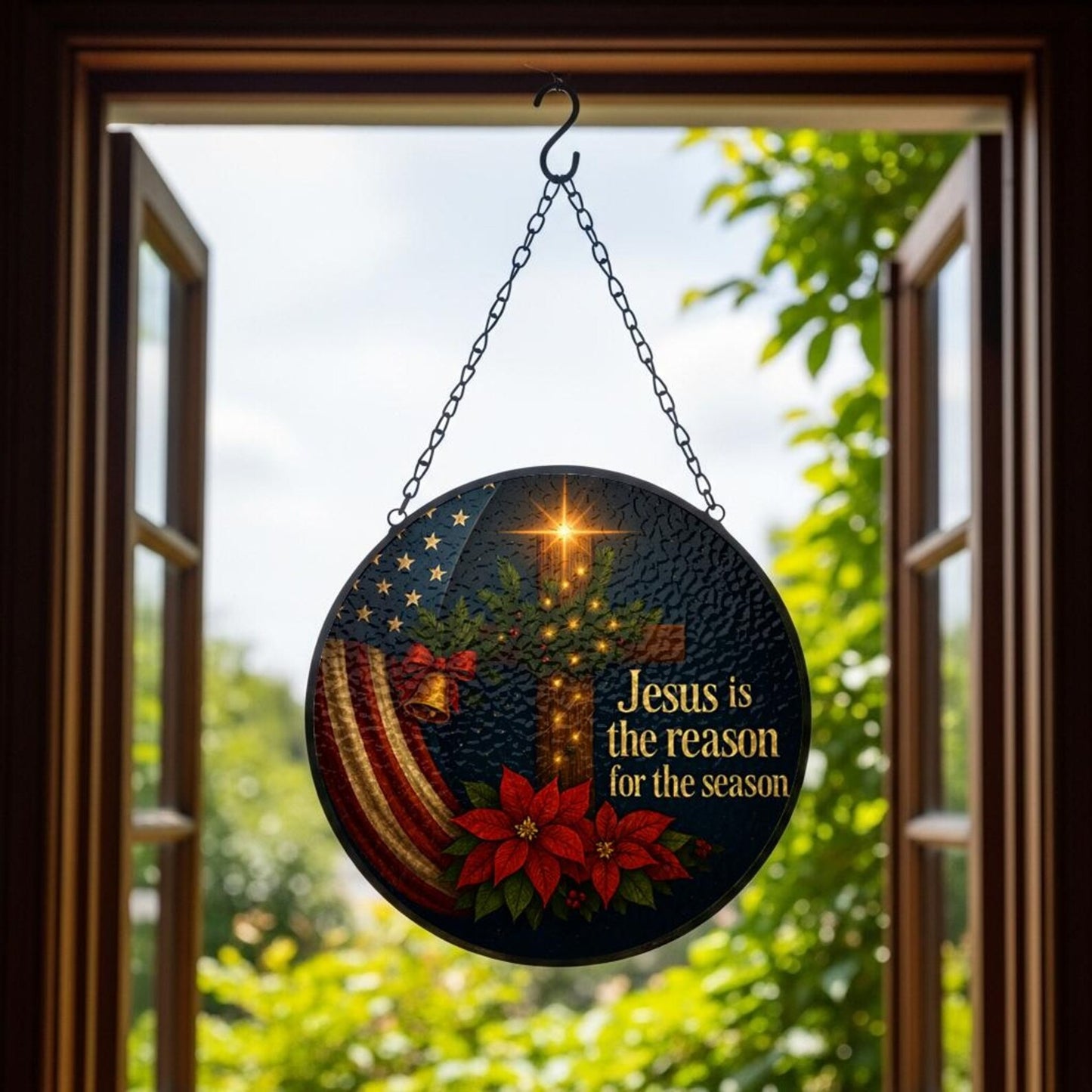 Jesus is the Reason Stained Glass Suncatcher - Christian Christmas Decor
