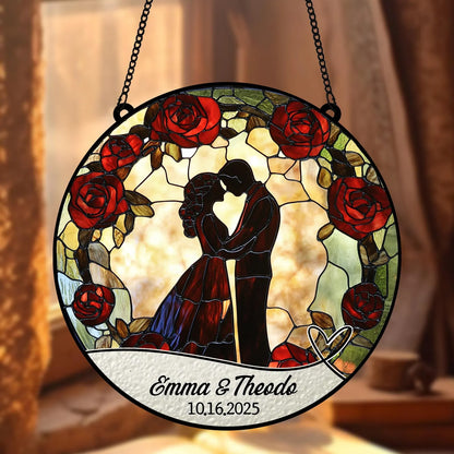 Personalized Wedding Faux Stained Glass Suncatcher, Hanging Decor
