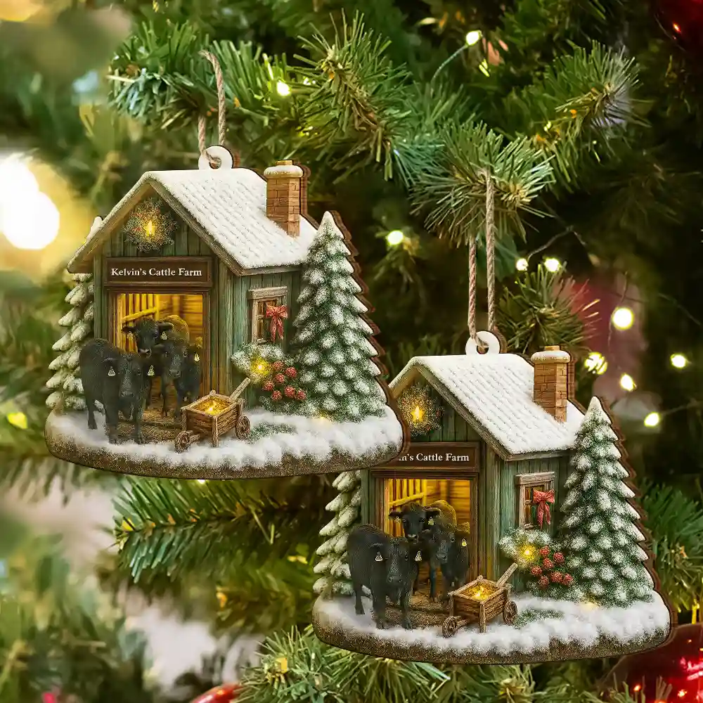 Christmas Cattle Farm - Personalized Custom Shaped Christmas Ornament