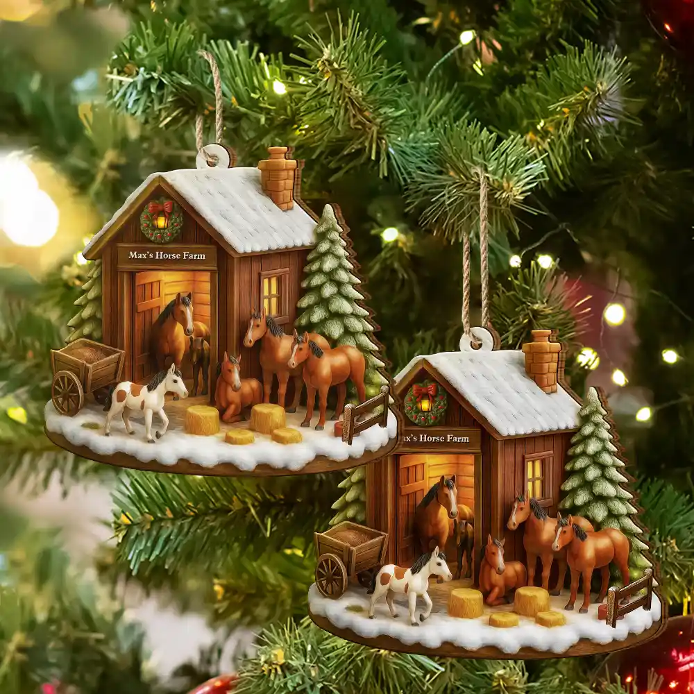 Christmas Horse Farm - Personalized Christmas Ornament