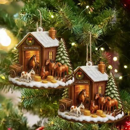 Christmas Horse Farm - Personalized Christmas Ornament