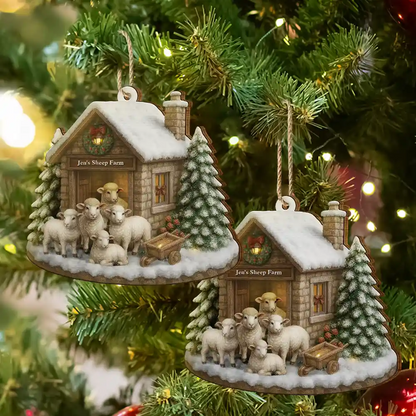 Christmas Sheep Farm - Personalized Christmas Ornament