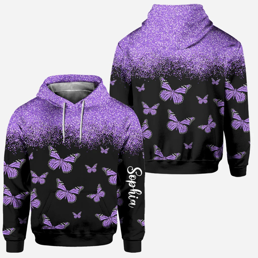 Love Purple Butterflies - Personalized Hoodie And Leggings